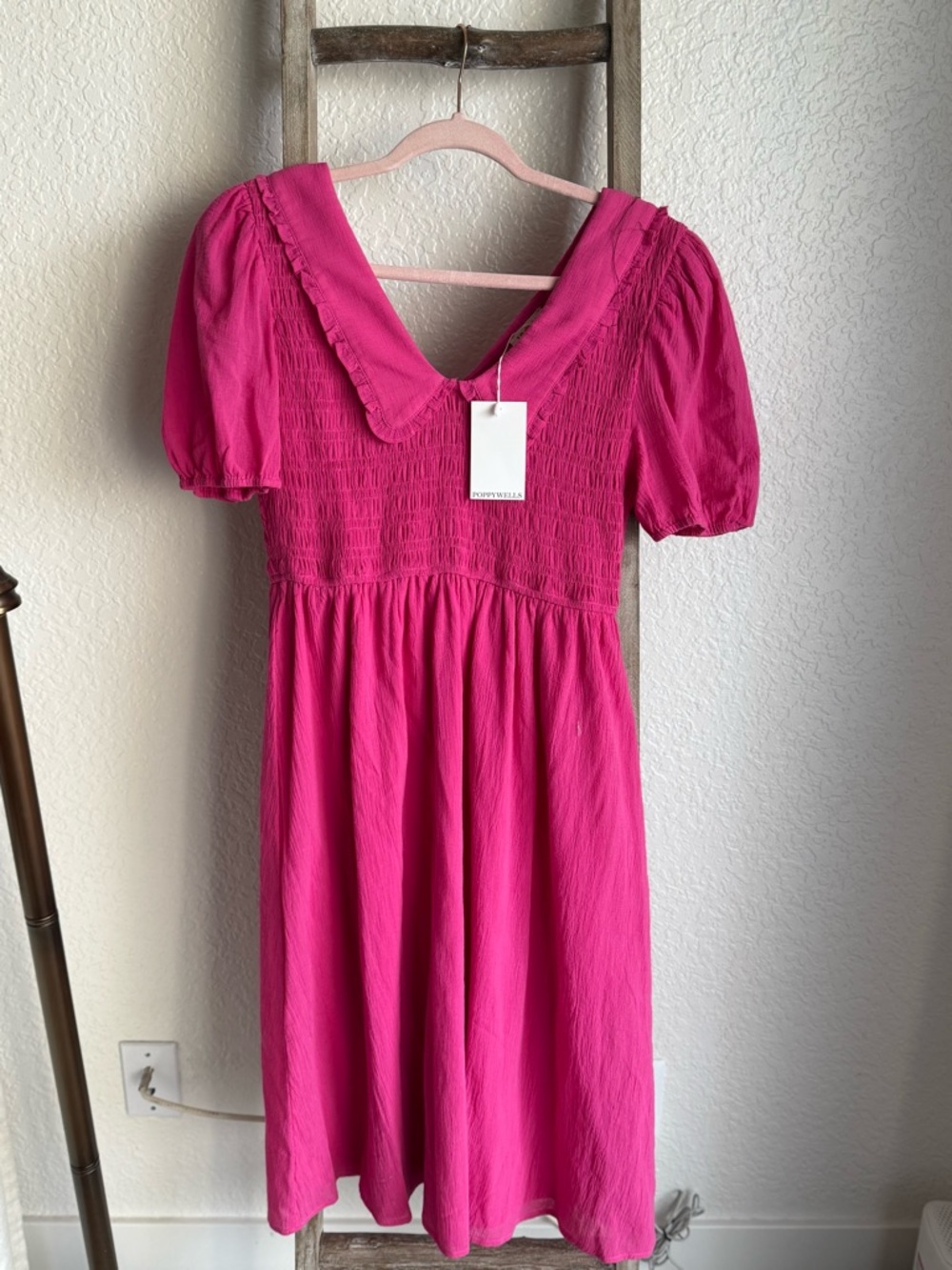 JODIFL Hot Pink Midi Dress with Peter Pan Collar